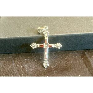 Cross pendant Marked Thailand, 925, ATI Red Garnet